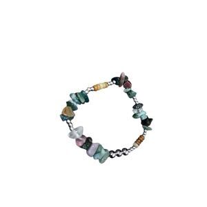 Indian Agate With Silver Beads Stretchy Bracelet Handmade In Montana New
